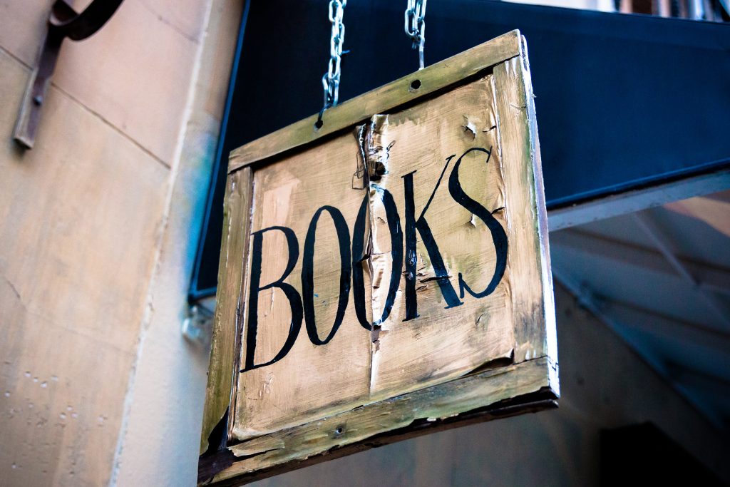 A picture of an old book shop sign
