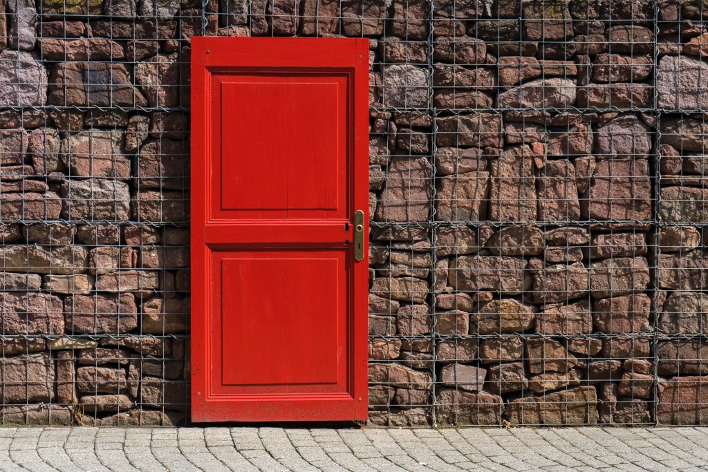 A picture of a blood red door