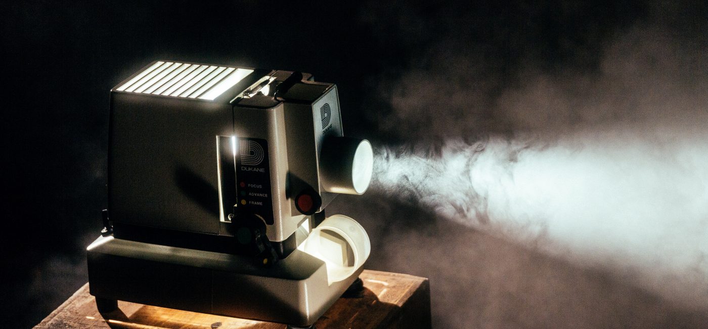 A picture of a film projector projecting
